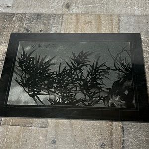 Vintage Asian Art Work on Black Slate Original Sticker on Back